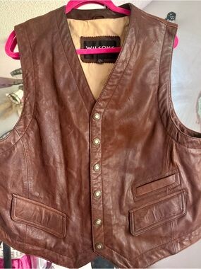 Wilson Men's Brown Leather Snap-Front Vest